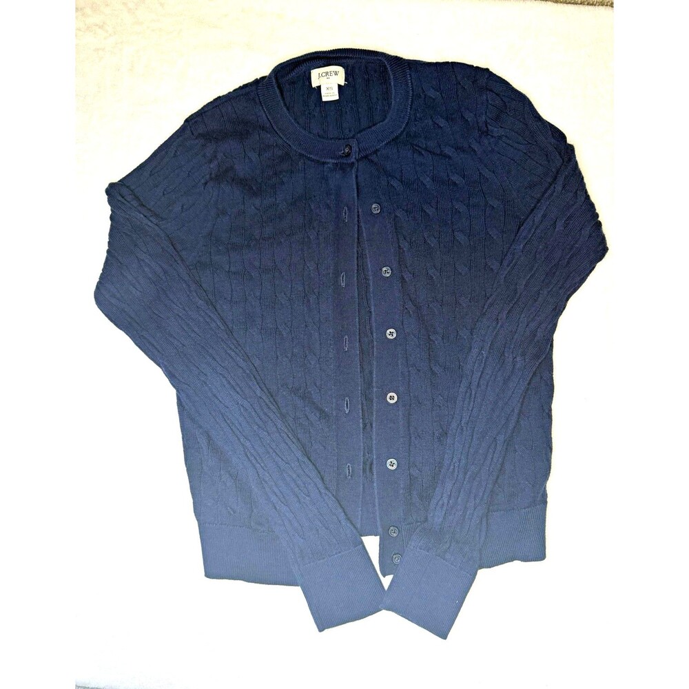 J.CREW Blue Solid Cable Knit Crew Neck Button Front Cotton Cardigan XS
